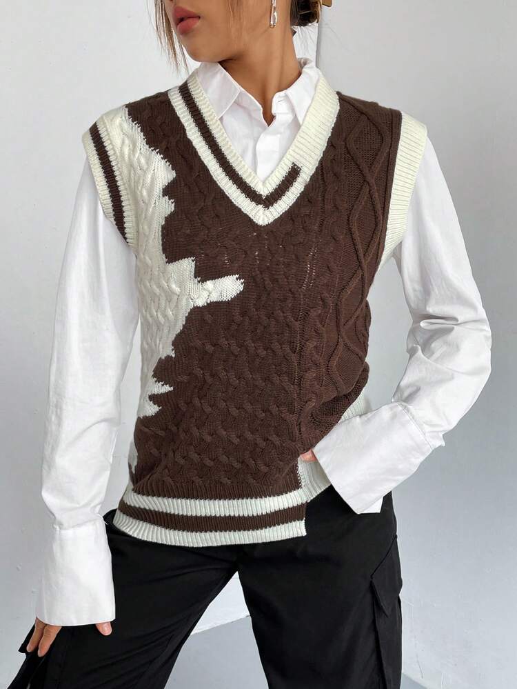 SHEIN Unity 1 pieza Chaleco de punto ribete de rayas bajo asimétrico - Multicolor - Añade 4