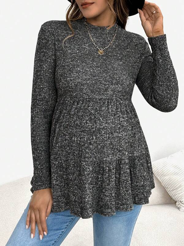 SHEIN Maternity Marled Knit Peplum Tee