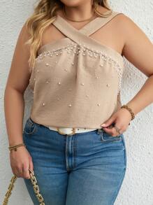 SHEIN Clasi Plus Top À Fines Brides À Perles Croisé - Kaki - Voir 5