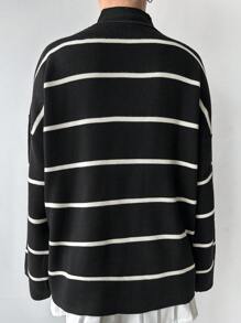 EURMUSE Áo len cổ đứng kẻ sọc nhiều màu sắc thường ngày dành cho nữ, Thu/Đông - màu đen - Xem 2