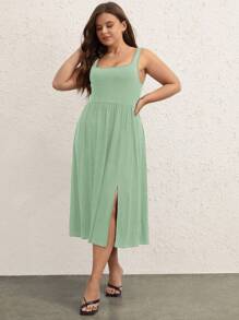 SHEIN BASICS Plus Split Thigh Cami Dress - Mint Green - View 6