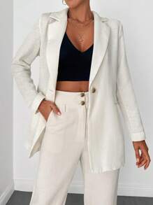 RueChic Lapel Neck Single Button Blazer - White - View 1