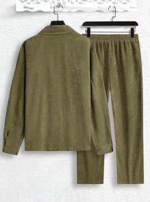 Manfinity Homme Männer Pattentasche, Kord Shirt mit & Tunnelzug, Hose mit ohne T-Shirt - Grün - Übersicht 2