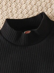 Áo thun cổ cao tay bong bóng cho bé gái 2 chiếc, trang phục váy và mũ in lưới, mềm mại, thoải mái, thời trang - màu đen - Xem 3