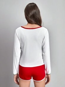 SHEIN Sports Tương phản ràng buộc Ngoài trời Áo thun - trắng - Xem 2