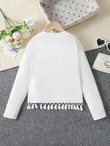 SHEIN Chica preadolescente Camiseta ribete con fleco tejido de canalé