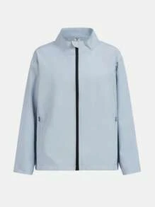 SHEIN Cậu bé Tween Dây kéo Túi nghiêng Jacket thể thao - Màu Xám nhạt - Xem 1