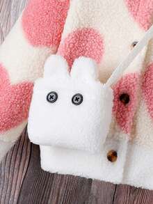 SHEIN 女小童1入組愛心圖案毛絨夾克&包 - 杏色 - 查看 4