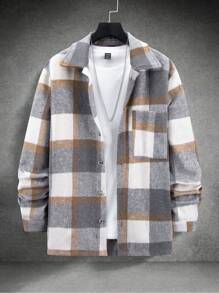 Manfinity Homme Men 1pc Plaid Print Pocket Patched Shacket - Multicolor - View 6