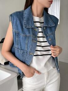 DAZY Flap Pocket Button Front Denim Top - Medium Wash - View 6