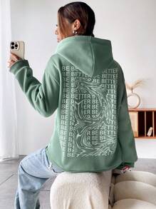 SHEIN Unity 字母圖案落肩袖連帽衫 - 綠色 - 查看 1