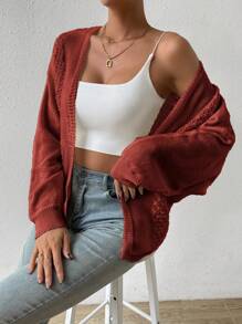 SHEIN Essnce Cárdigan de plumero de manga murciélago - Bronce - Ver 3