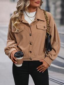 SHEIN Unity Flap Detail Drop Shoulder Jacket - Khaki - View 6