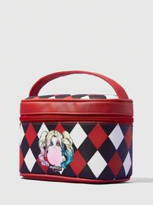 Harley Quinn | ROMWE Red/black/white Plaid Cosmetic Bag To Store Toiletries And Cosmetics - Red - View 4
