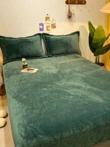 3入組綠水晶絲絨床上用品包括床墊套,枕套和被套