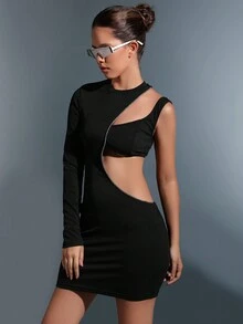SHEIN Unity Solid Cut Out Bodycon Dress - Black - View 6