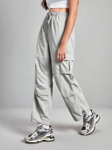 In My Nature Solid Color Drawstring Waist Waterproof Outdoor Cargo Pants