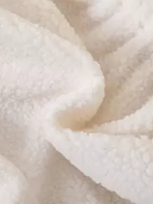 SHEIN Tween Girl 1pc Flap Pocket Drop Shoulder Teddy Coat - White - View 6