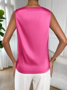 SHEIN Privé Áo sơ mi nữ Vắt màu trơn Thanh lịch - Màu Hồng Tươi - Xem 2