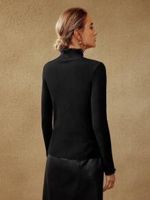 MOTF PREMIUM 100% PURE WOOL LETTUCE TRIM SWEATER - Black - View 10