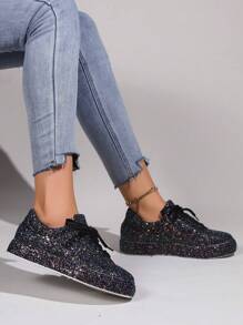 Chaussures de sport/baskets décontractées à la mode pour femmes en automne/hiver - Noir - Voir 3