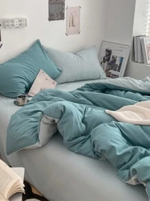 3 件蓝色宿舍/卧室床上用品套装 - 1 个羽绒被套，2 个枕套，超柔软，可机洗，无需填充 - 藍色 - 查看 7