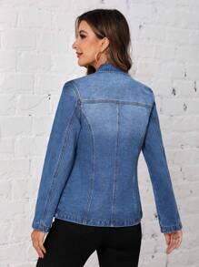 SHEIN LUNE Zip Up Denim Jacket - Medium Wash - View 2