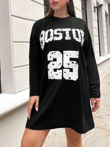 RueChic Plus Letter Graphic Drop Shoulder Dress - Black - View 5