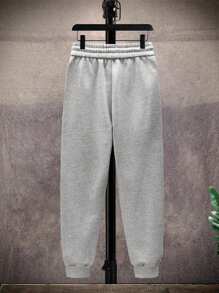 Men Letter Graphic Zip Up Drawstring Hoodie & Sweatpants Without Tee - Grey - View 3