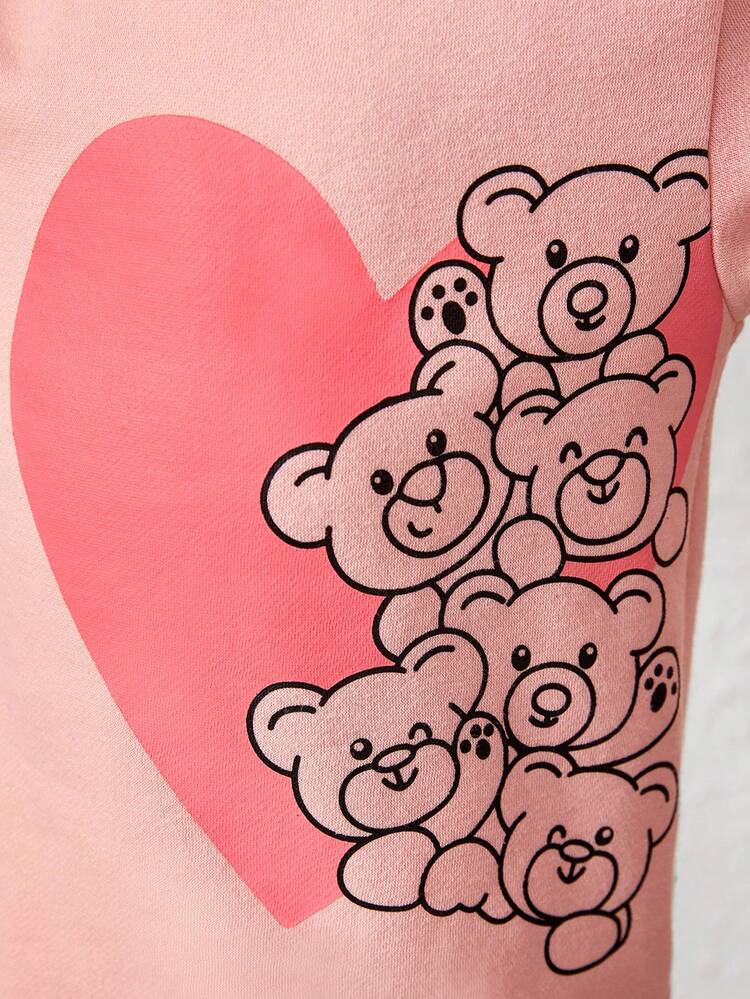 Baby Girl Cute Bear Pattern Long Sleeve Sweatshirt Dress With Crossbody Bag Set