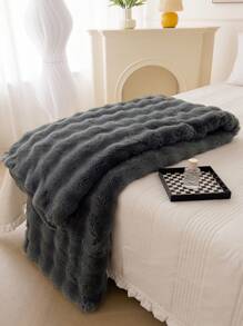 1 件深灰色温暖纯色舒适兔毛毛绒毯豪华蓬松长毛绒毯床上用品盖毯柔软舒适沙发毯适用于家庭、沙发、客厅 - 深灰色 - 查看 5