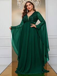 YISIKADO 大碼晚宴禮服裙（重工款） - 墨綠色 - 查看 4