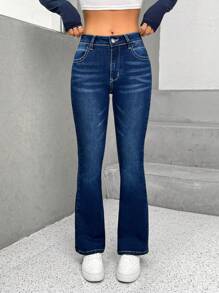 SHEIN PETITE Dây kéo bay Quần ống loe - Rửa tối - Xem 3