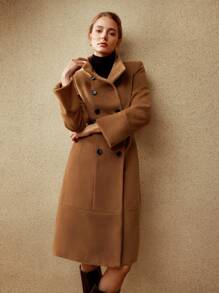MOTF PREMIUM WOOL-BLEND STAND COLLAR COAT - Coffee Brown - View 11