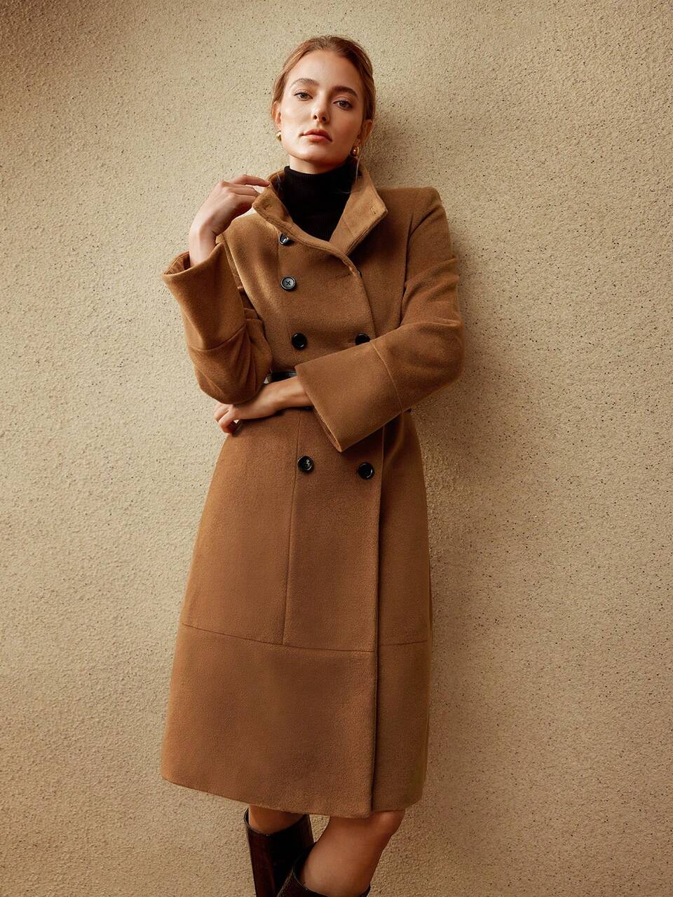 WOOL-BLEND STAND COLLAR COAT