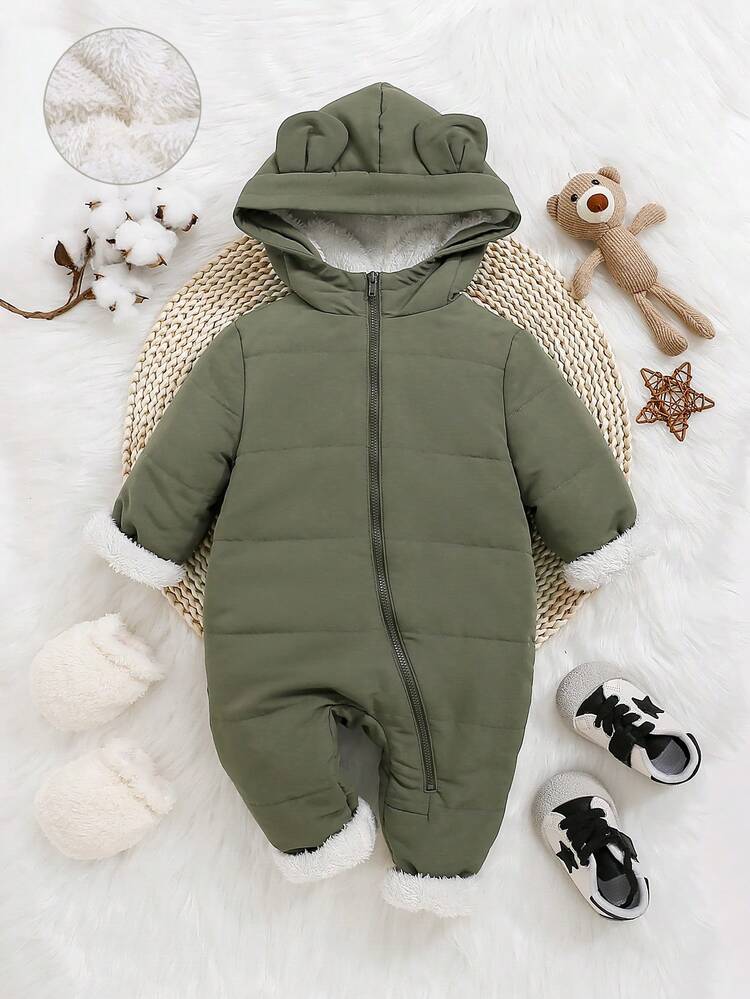 Baby Boy 3D Ear Design Hooded Zipper Jumpsuit
