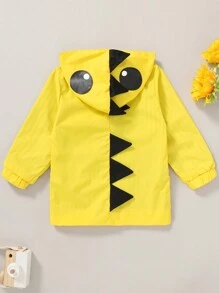 Cute Boy 3d Cartoon Pattern Hooded Waterproof Jacket, Soft & Comfortable - Yellow - View 2