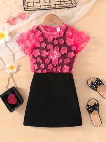 SHEIN Cô Gái Trẻ Đồ trang trí hoa Lưới Áo & Váy Dây - Nhiều màu - Xem 7