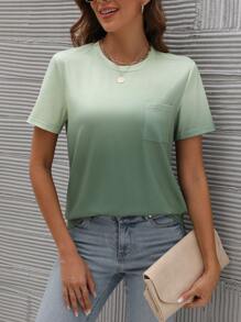 SHEIN LUNE Ombre Patched Pocket Tee - Army Green - View 1