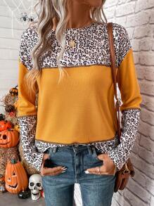 SHEIN LUNE Leopard Print Drop Shoulder Tee - Orange - View 7