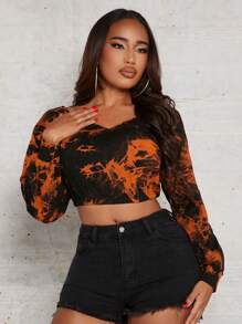 SHEIN SXY Tie Dye Drop Shoulder Crop Sweatshirt