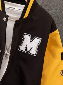 SHEIN 儿童及青少年拼色简约印花长袖夹克，秋季 - 黑色 - 查看 2