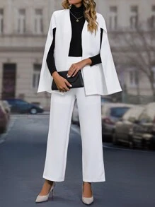 SHEIN Clasi áo tay cánh Mở Mặt trước Blazer & quần - trắng - Xem 5