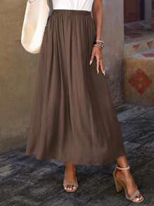 SHEIN Clasi Solid Slant Pocket Flare Skirt