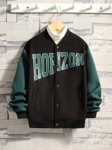 SHEIN Chico preadolescente 1 pieza Cazadora de universidad con estampado de letra de dos tonos - Multicolor - Ver 3