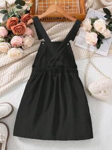 SHEIN Tween Girl Letter Patched Detail Overall Dress Without Tee - Black - View 2