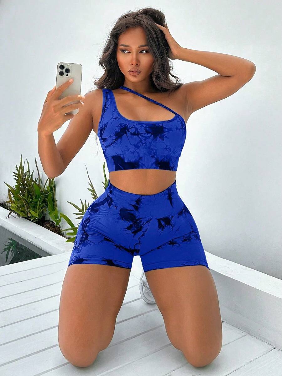 Easithlete Conjunto deportivo de tie dye de un hombro