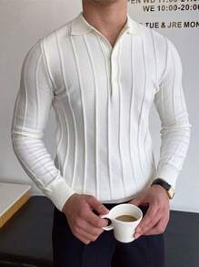 休閒前紐扣純色男士毛衣 - 白色 - 查看 1