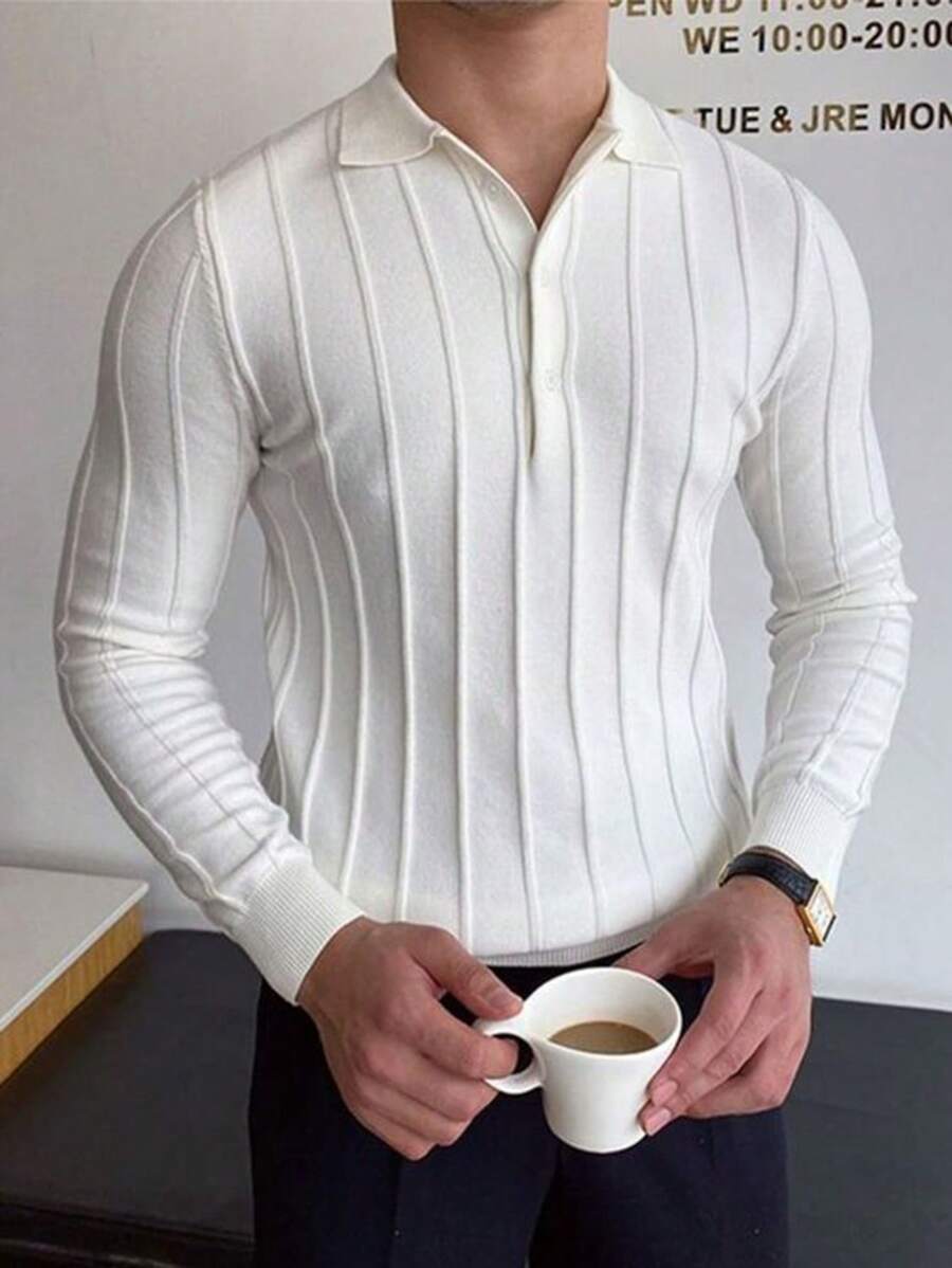 休閒前紐扣純色男士毛衣 - 白色 - 查看 1