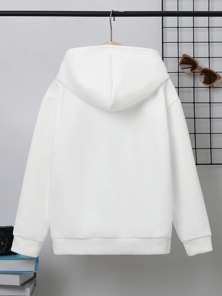 Tween Boys' Loose Fit Hooded Knitted Sweatshirt With Campus Style Bear Pattern